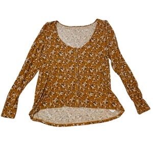 American Eagle Outfitters Floral Gold Long Sleeve Top Sz Medium
